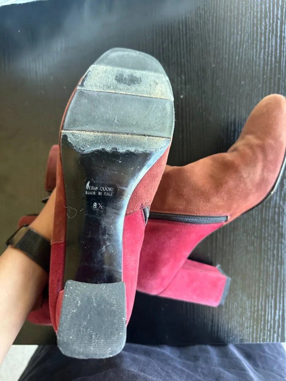 Aquatalia Burgundy Suede Block Heel Boots Made in Italy Size 8.5